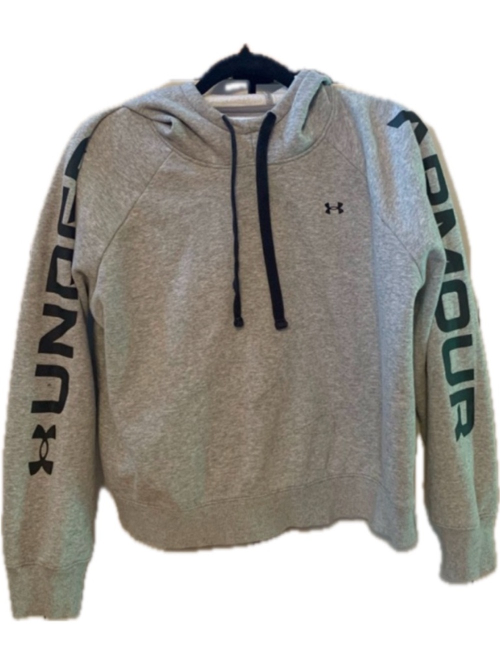 Under Armour Cropped Hoodie Womens M Grey Black UNDER ARMOUR Sleeve Logo